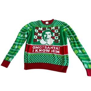 EUC Elf OMG Santa I know him! Christmas sweater red green 2XL cute funny ugly